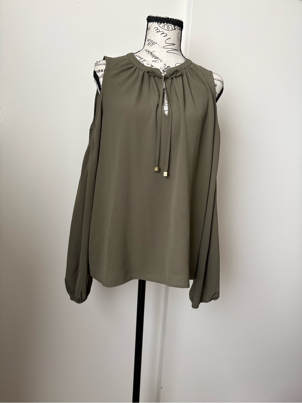 Michael Kors Olive Cold-Shoulder Tie-Neck Blouse